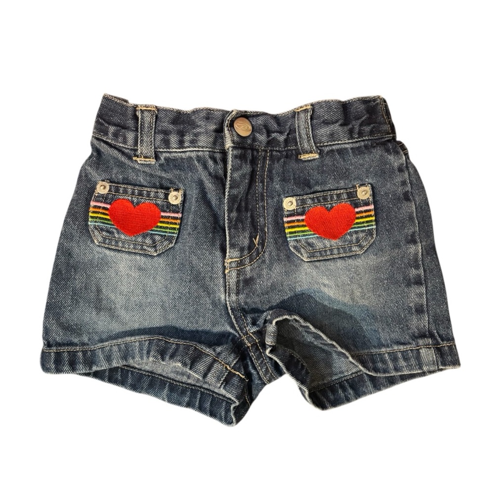 Bongo Vtg Embroidered Denim Jean Shorts Toddler Size 4T Red Heart Pockets